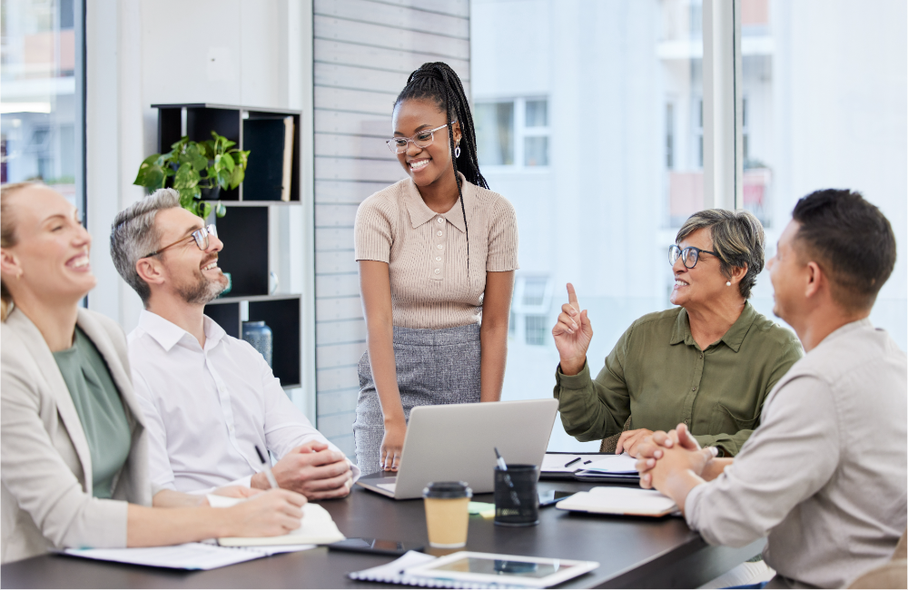 Group of employees in the Life Sciences industry having a meeting.