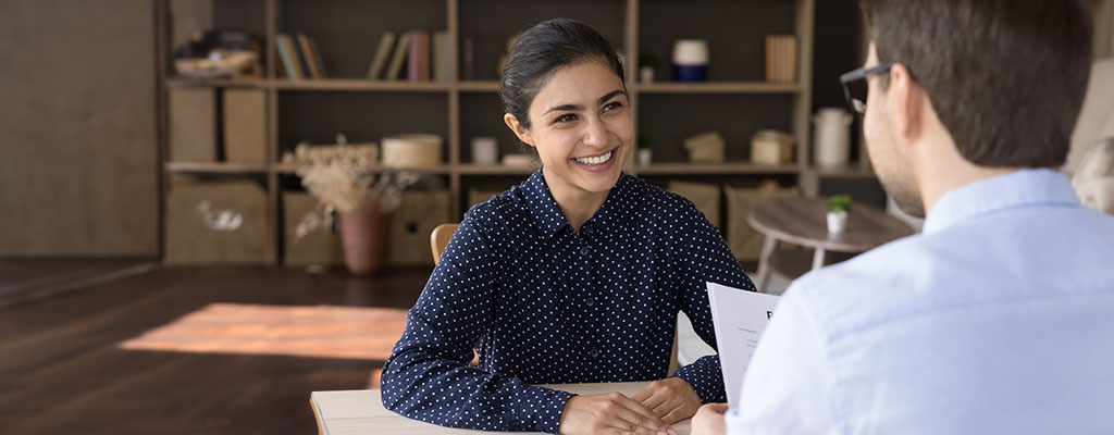 Woman in an interview to secure a corporate job